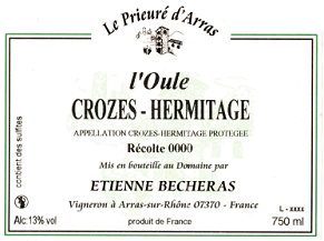Étiquette de l'AOP Crozes-Hermitage Blanc