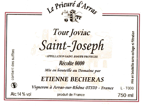 Étiquette de l'AOP SAINT-JOSEPH Rouge TOUR JOVIAC