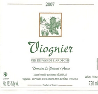 �tiquette du Viognier (vin de pays de l'Ard�che Blanc)